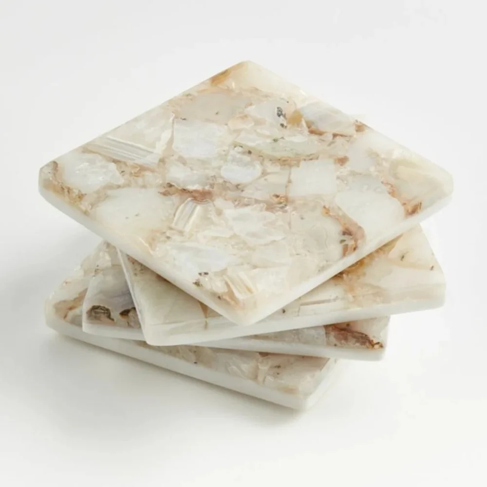 Crate & Barrel Marcela Agata Marble Coasters, Set of 4. NEW